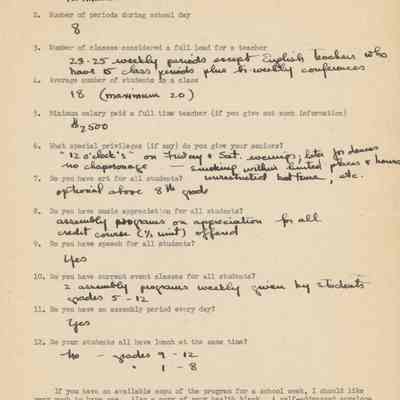 Questionnaire from Hathoway Brown, 1951