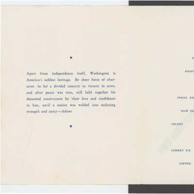 Dinner Menu, Quote by Adams about George Washington