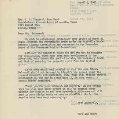 Letter Correspondence Between Austin W-B Alumnae Association and Nashville W-B Alumnae Association, 1951