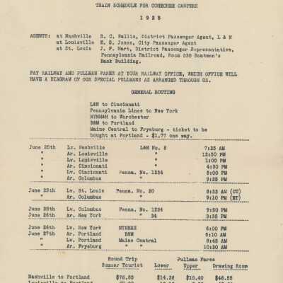 1925 Train Schedule for Cohechee Campers