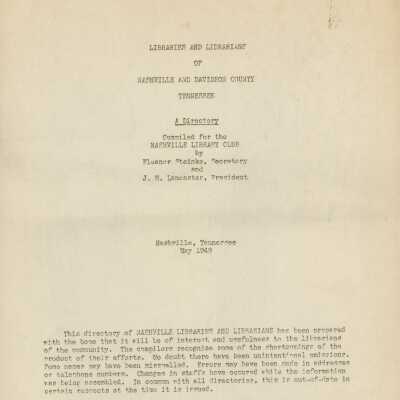 Directory of Libraries and Librarians of Nashville and Davidson County, May 1949