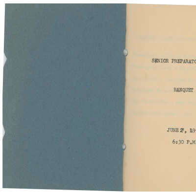 Senior Preparatory Class Banquet June 2, 1950, 6:30 P.M.: typed on white paper