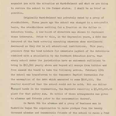 Summary of Ward-Belmont Sale, 1951