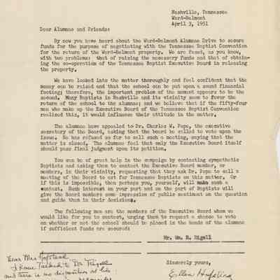 Letter Correspondence Between Ellen Hofstead and Margaret Powell, April 1951