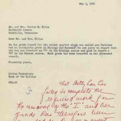 Letter to Mr. and Mrs. Ellis About Grades,1950