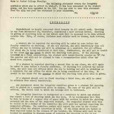 Integrity statement to Junior College Faculty