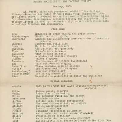 Recent Additions to the College Library, January 1939