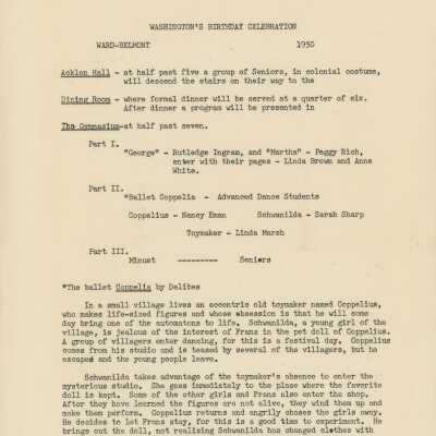 Ward-Belmont's George Washington Day Celebration Schedule, 1950