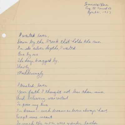 Frances Rose Poetry, 1933