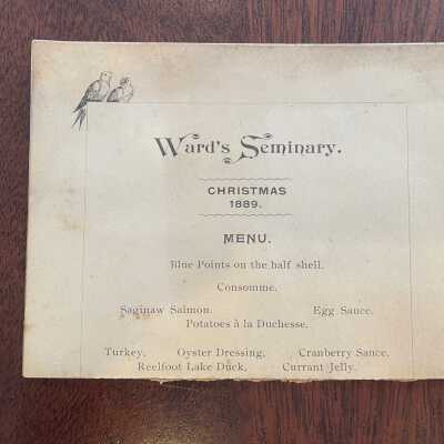 Ward Seminary Christmas 1889 Menu