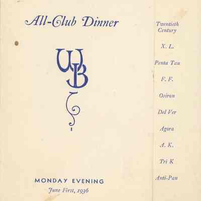 All-Club Dinner Menu 1936