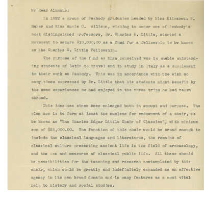 Fundraising letter to Alumnus for the Charles E. Little Fellowship