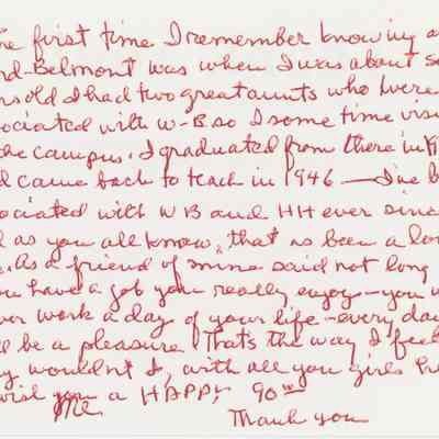 Letter from WB Alumna and Teacher, unknown year