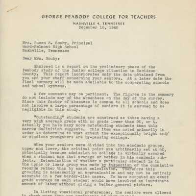 Peabody Study Letter, 1948
