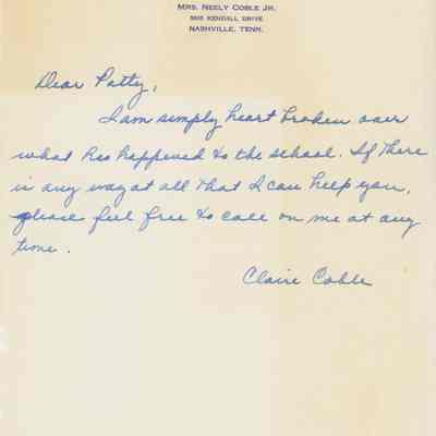 Letter to Patty Chadwell from Claire Coble