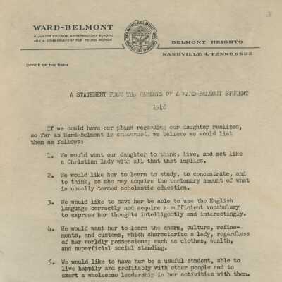 Ward-Belmont Parents' Statement, 1946