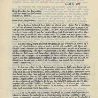 Letter From Mary Ann Moore to Alums, April 1951