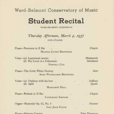 W-B Student Recital Program, 1937