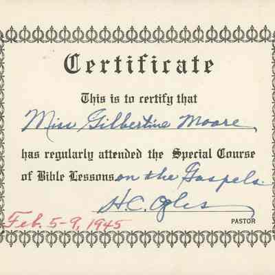 Gilbertine Moore Religious Certificate 1945