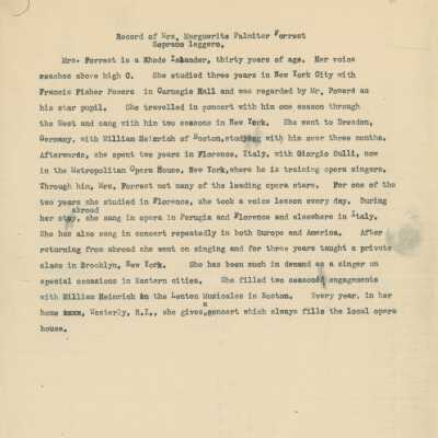 Record of Mrs. Forrest, no date