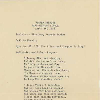 Vesper Service Program, 1934