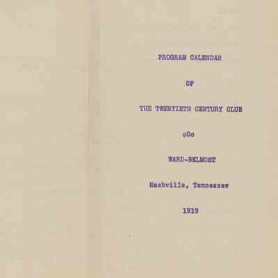 1919 Program Calendar of the Twentieth Century Club