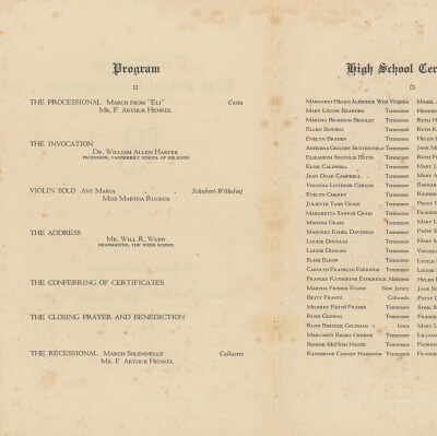Inside of Program: Order of Events, alphabetical list of names of graduates and state
