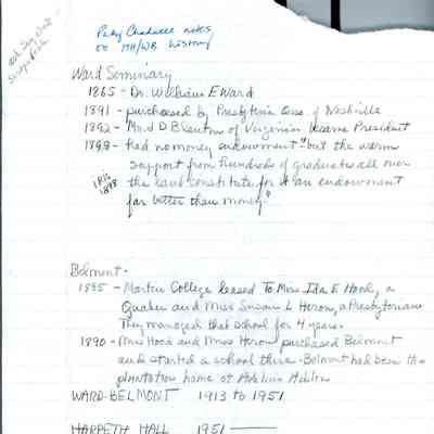 Patty Chadwell Notes on Ward-Belmont & Harpeth Hall History