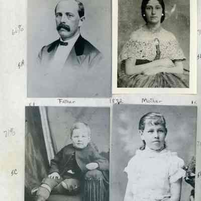 Four photographs of Annie Allison's family: Photographs labeled Father, 1872 Mother, "Jimmie Mc" 6 years, Letitia 10 years