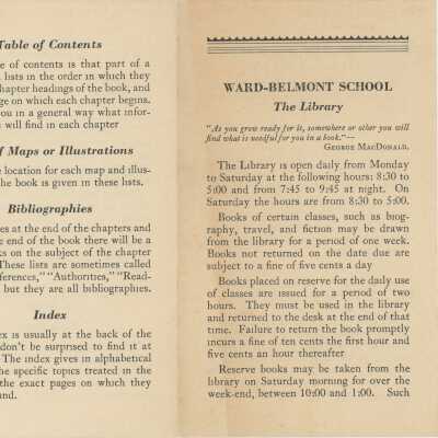 Ward-Belmont School: The Library (Instructional Booklet)