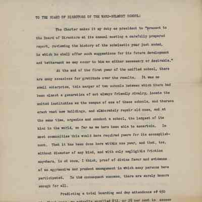 Ira Landrith 1914 Report to the Board of Directors of the Ward-Belmont School