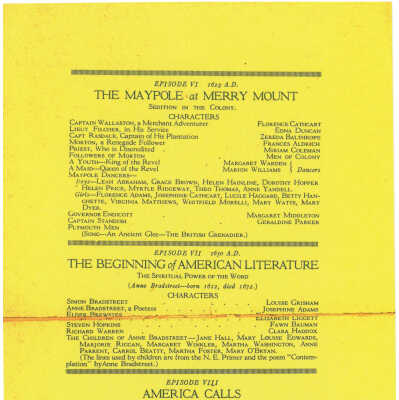 Page 5: Episode VI The Maypole at Merry Mount, Episode VII The Beginning of American Literature, Episode VIII America Calls
