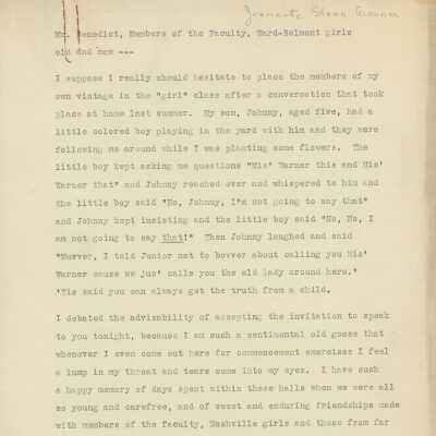 Jeannette Sloan Warner Speech, 1938