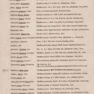 Ward-Belmont Boarding Students List - 1950-51