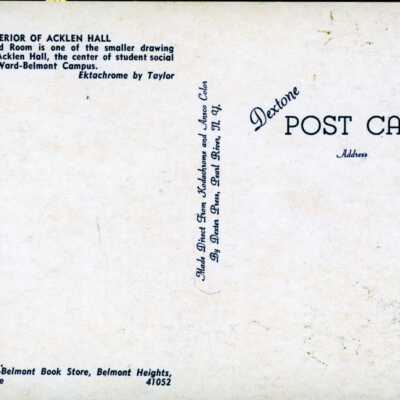 back of Acklen Hall interior post card