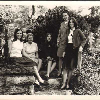 Group of students pose for a photo outside, 1969
