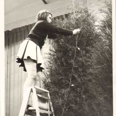 Student decorating a tree, 1970