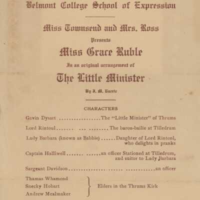 Belmont College School of Expression 1913 play of "The Little Minister"