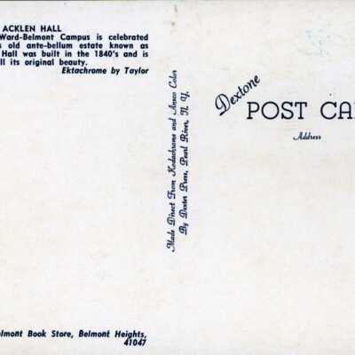 Back of Acklen Hall post card