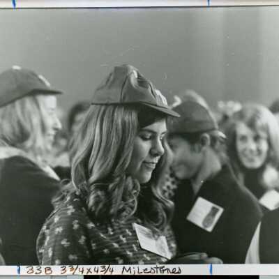 Students wearing beanies, 1971