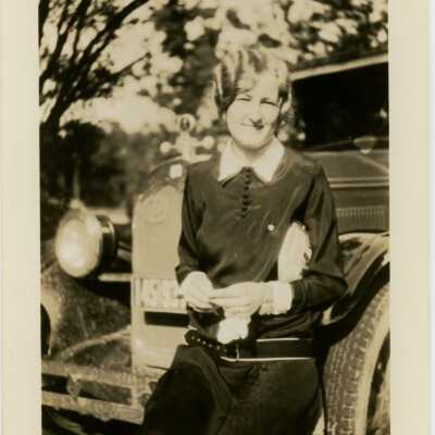 Ward-Belmont Student, Aleena Robson, Leaning on a 1920s Ford Automobile