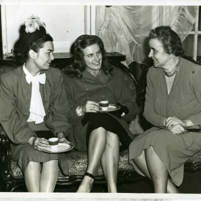 Photo of three women at a tea at Ward-Belmont
