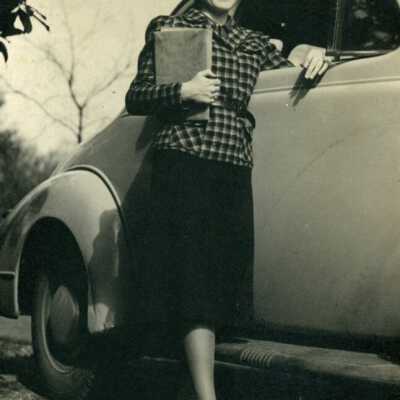 Ward-Belmont Student Next to Period Automobile