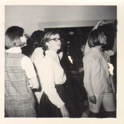 Students in a hallway, 1960s