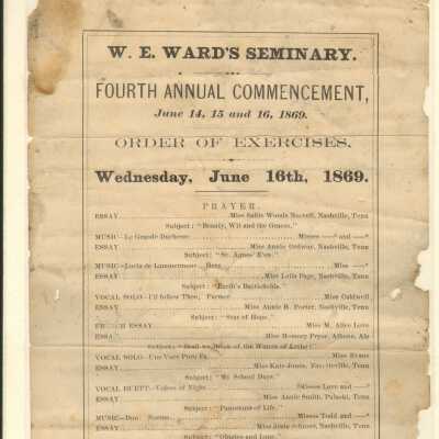 W.E. Ward's Seminary Fourth Annual Commencement, June 14, 15 and 16, 1869