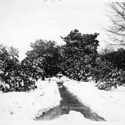 Ward-Belmont fountain in snow
