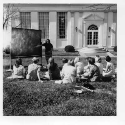 Students having class outside on Souby Lawn in the 1960's.