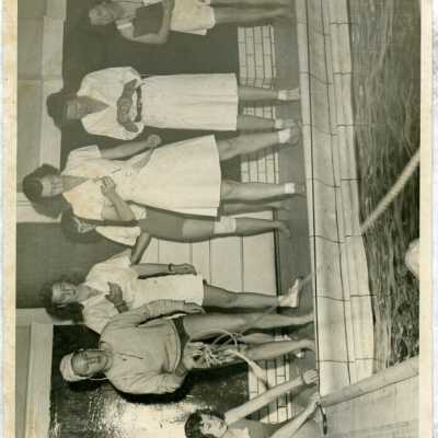 White tile swimming pool, Mary Elizabeth Cayce in center: Origformat: Print-Photographic