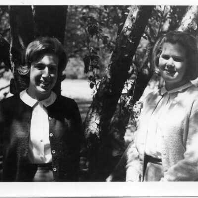 Ellen Huggins, most athletic, and Carolyn Russell, most devilish for the class of 1964.