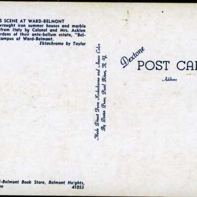 back of campus scene post card